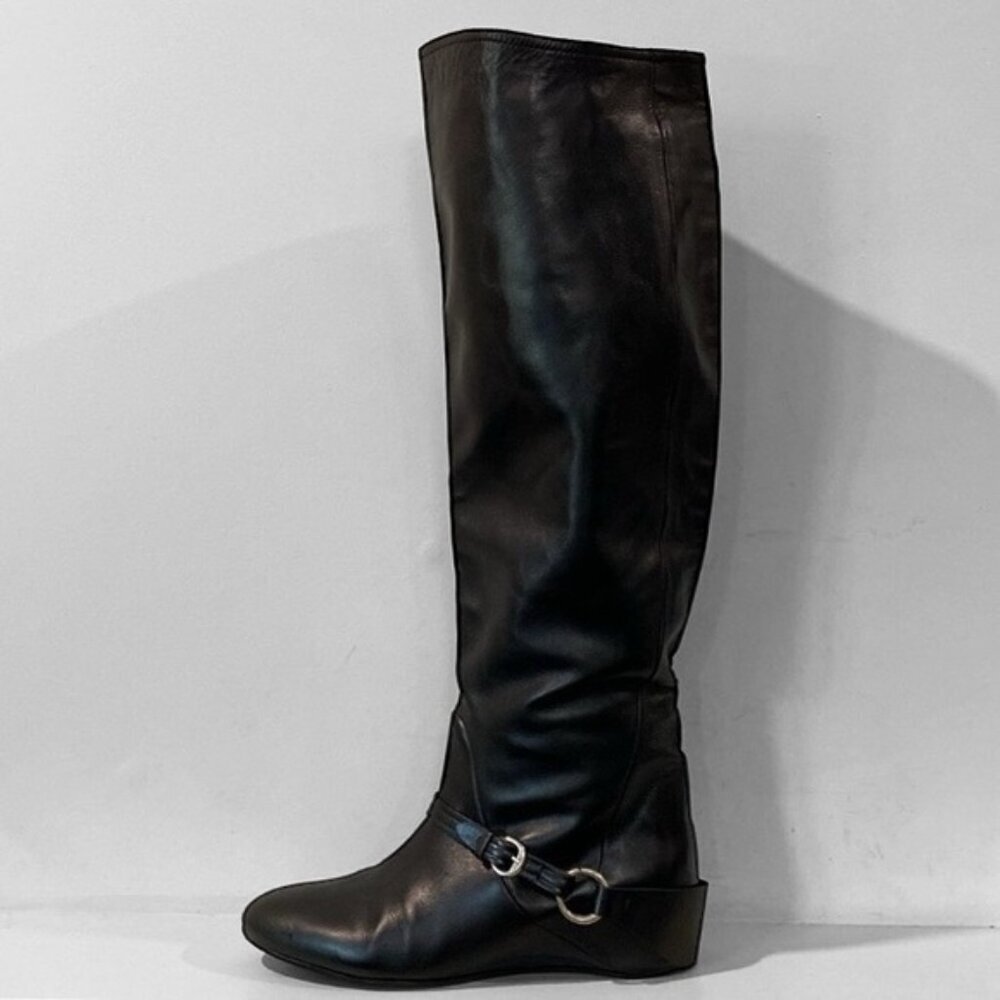 Laurel Over The Knee Covered Wedge Heel Boots Black Size 36